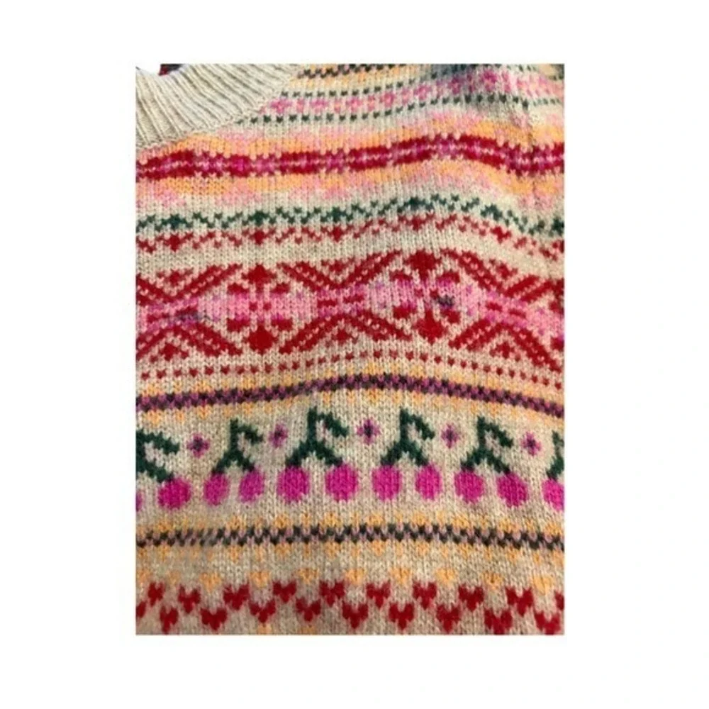 J. Crew Puff Sleeve‎ Fair Isle Crewneck Sweater Floral Cherry Print XL